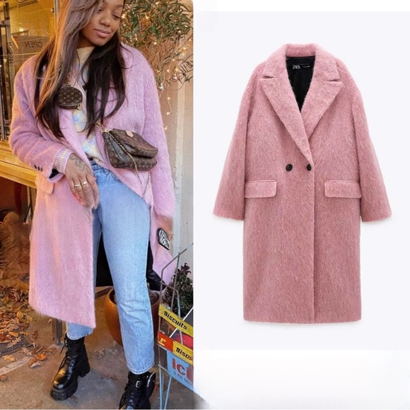 ZARA LIMITED EDITION BLOGGER FAVE Fuzzy Pink Wool Coat Alpaca Wool Trench Coat - Picture 10 of 16